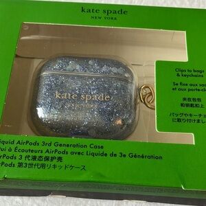 Kate Spade: Blue Glitter AirPods Case- Gen 3- Gold Tone